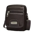 Dark brown Oxford cloth crossbody shoulder bag for men with metal badge - S / Brown