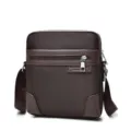 Brown Oxford cloth men's messenger bag with leather trim and adjustable shoulder strap - Vertical Style (617) / S / Brown