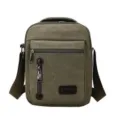 Durable men's olive green canvas messenger bag with multiple utility zipper pockets - Army Green