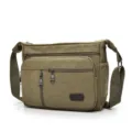 Men's olive green canvas messenger bag with multi-pocket design and adjustable strap - Canvas Shoulder Bag (D7118) / Khaki