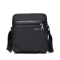 Black business style oxford crossbody messenger bag for men with front zipper pocket - Vertical Style (0617) / L / Black