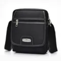 Black oxford cloth shoulder messenger bag for men with metallic logo - L / Black