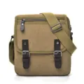 Klassische Vintage-Schultertasche aus khakifarbenem Segeltuch für Herren mit Riemen - Khaki