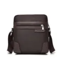 Premium brown Oxford cloth men's messenger bag with adjustable shoulder strap and logo - Vertical Style (0617) / L / Brown