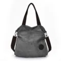 Grande borsa tote a tracolla casual in tela grigia da donna con spalline marrone scuro - Grigio