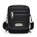 Stylish small black men's oxford cloth crossbody shoulder bag with silver hardware - S / Black