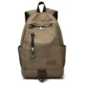 Vintage olive green canvas backpack for men, ideal for casual travel and school use. - Coffee