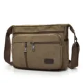 Casual khaki men's canvas messenger bag with multiple zippered compartments for daily use - Canvas Shoulder Bag (D7118) / Coffee