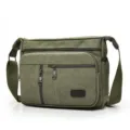 Olive green canvas messenger bag for men with multiple pockets for daily use. - Canvas Shoulder Bag (D7118) / Army Green