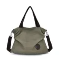 Grande borsa tote in tela verde oliva con spalline marroni da donna - Verde militare