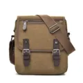 Vintage Khaki Canvas Umhängetasche für Herren mit verstellbarem Gurt und Schnallen - Kaffeebraun