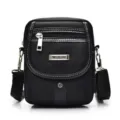 Classic black Oxford cloth small crossbody shoulder bag for men with metal plaque detail - S / Black