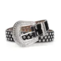 Close-up of sparkling rhinestone buckle and crocodile texture on punk leather belt - 115cm / Black