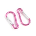 Detailed view of two pink aluminum alloy carabiner clips for outdoor camping, hiking and backpacks. - 5 Pieces/Pack / Pink