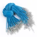 Bundle of 50cm blue waxed necklace cords with lobster clasps and extender chains - 1.5mm (10 Pieces/Pack) / Blue