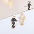Verguld legering zwart wit zeepaardje geemailleerd hanger charms voor DIY sieraden - Zeepaardje / 1 Stuk / Zwart