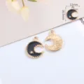 Zwart goud geëmailleerd maan ster legering hanger DIY sieraden accessoire voor armband ketting. - Maan / 1 Stuk / Zwart
