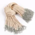 50cm beige wax cord necklace string with silver lobster clasp and extender chain - 1.5mm (10 Pieces/Pack) / Beige