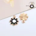 Legering bloem emaille hanger bedel DIY sieraden maken ketting armbandaccessoires 15mm - Zonnebloem / 1 Stuk / Zwart