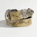 Vintage Western-style embossed belt with leaf pattern and engraved buckle in khaki - 120 / Yellow
