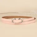 Elegant women's slim macaron pink leather belt with a silver infinity buckle detail - 110cm / Pink