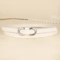 Elegant white slim belt for women featuring a silver infinity buckle, perfect for dresses - 110cm / White