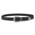 Vintage black PU braided belt with silver-toned metallic pin buckle for men and women - Black / 105cm