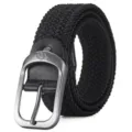 Schwarzer elastischer Flechtgürtel mit gebürsteter Silberschnalle für Unisex - 110cm / Silberverschluss / Schwarz