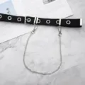 Cinturón de lona negra con ojales y cadenas plateadas desmontables de estilo punk - Negro / 105cm