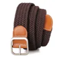 Brown woven stretch belt for women, casual elastic braided belt with metal pin buckle. - 105cm / Coffee