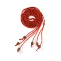 Red braided thin belt for women with wooden beads, Korean style waist chain for dresses - Red / 167cm