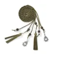 Green braided waist chain with tassels and wooden beads, versatile ethnic style belt. - Green