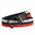 Braided elastic belt, black rotating buckle, white navy red stripe casual belt sku - Black Buckle - Red Blue White / 110cm