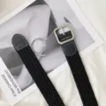 Black braided stretch belt for women, featuring a metal pin buckle and casual daily style. - Square Buckle / 105cm / Black