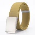 Khaki elastic nylon belt for men women, casual woven waistband with smooth metal buckle. - 120cm / Silver Buckle Khaki