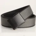 Detailed close-up of a men's lightweight woven sport belt with a durable black plastic buckle - 120 / Grey with Black Sole