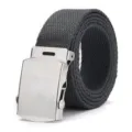 Dark grey canvas belt with metal military buckle, versatile tactical waist belt for men and women. - 110cm / Gray