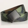 Close-up of durable camouflage webbing and matte black plastic buckle on sports belt - 120 / Camouflage Green/Camouflage Brown