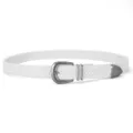 White braided PU belt with vintage silver-tone metal pin buckle for casual wear - White / 105cm