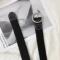 Black woven elastic belt with silver round pin buckle for women casual versatile daily wear style. - Round Buckle / 105cm / Black