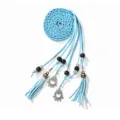 Light blue braided suede waist belt with wooden beads, metallic tassels, and bohemian charms. - Mint Green