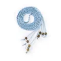 Elegant light blue braided thin waist belt with wooden beads and metal accents. - Mint Green / 167cm