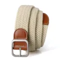 Beige Braided Stretch Belt for Women Casual Elastic Canvas Belt with Metal Pin Buckle - 105cm / Off White