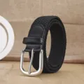 Black Woven Elastic Belt with Silver Buckle, Stretch Punch-Free Casual Pants Belt Variant - 110cm / Black (Silver Buckle)