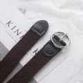 Brown Woven Elastic Belt with Round Buckle Stylish Knitted Stretch Waistband for Women - Round Buckle / 105cm / Coffee