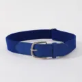 Close-up of royal blue elastic sports belt with adjustable silver metal buckle detail. - 105cm / Blue