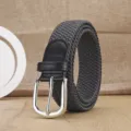 Elastic braided belt for men and women, stretch canvas casual trousers belt with metal buckle. - Silver Buckle Grey