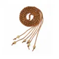 Minimalist brown braided thin waist belt featuring decorative wooden beads on the ends - Khaki / 167cm