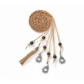 Boho faux suede braided waist chain with tassels wooden beads and metal pendants for women - Khaki