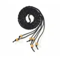 Elegant black braided thin waist belt with natural wooden beads for women dresses - Black / 167cm